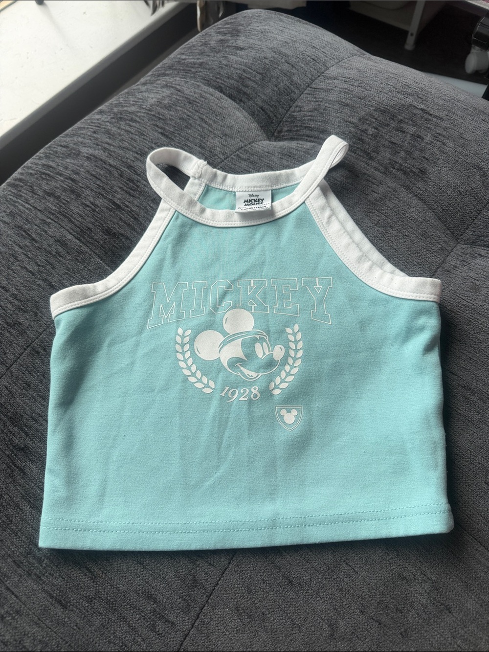 Disney Aqua Cropped Mickey Tank with White Trim